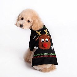 Kuoser Holiday Christmas Classic Cartoon Reindeer Dog Sweater Knitwear for Cold Weather Small Medium sized dog winter Coat Costume ( XS-XXL ),Reindeer XL