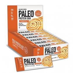 Paleo Protein Bar® (Cinnamon Roll) 12 Bars (20g Egg White Protein 6 Net Carbs w/Probiotics)