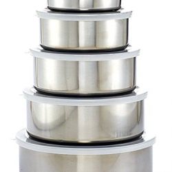 Set Of 5 Stainless Steel Kitchen Mixing Bowls Set with Snap On Plastic Lids BPA Free