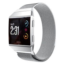 Aresh for Fitbit Ionic Bands Large Small, Magnetic Milanese Loop Stainless Steel Magnet Lock Band for Fitbit Ionic Smartwatch(Silver-large)(Wrist Size 6.7"-8.1")