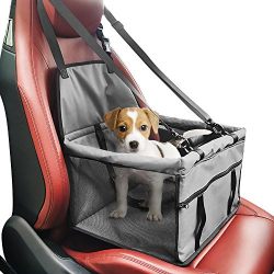 Pet Car Booster Seat Carrier,Portable Foldable Pet Car Seat Cover Carrier with Seat Belt for Dog Cat Puppy Kitty up to 25lbs (Grey)