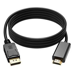 Cablor Gold Plated DP1.2 DisplayPort to HDMI Cable,1080P Full HD Video,Black Color 6ft/1.8M