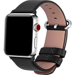 15 Colors for Apple Watch Bands 42mm and 38mm, Fullmosa Yan Calf Leather Watch Replacement Band/Strap/Bracelet for iWatch Series 3, Series 2, Series 1,38mm Black