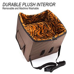 Arf Pets Pet Car Seat, Dog Booster Safety Seat With Adjustable Straps, Solid Foam Base, Includes Attached Tether strap, Plush, Washable Lining
