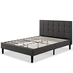 Zinus Upholstered Square Stitched Platform Bed with Wooden Slats, Full