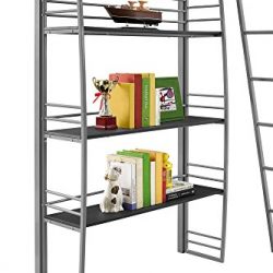 DHP Studio Loft Bunk Bed Over Desk and Bookcase with Metal Frame, Twin, Gray