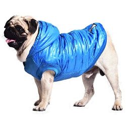 Kuoser outdoor Cotton Thickened Soft Fleece Lining Windproof Dog Vest Pet Winter Coat Warm Dog Apparel for Cold Weather Hoodies Dog Jacket for Small Medium dogs,Blue XXL