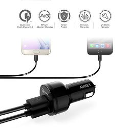 AUKEY Car Charger with 31.5W Output, Quick Charge 3.0 & 5V/2.4A Ports for Samsung Galaxy Note8 / S9, iPhone X / 8 / Plus and More | Qualcomm Certified