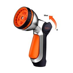 Garden Hose Nozzle / Spray Nozzle - Tacklife Heavy Duty 10 Patterns Metal Water Nozzle/ High Pressure/ New Patent Single-hand Adjust Watering Patterns/ Flow Control 0-Max/ for Car Washing, Pets Shower