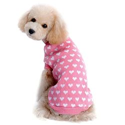 Kuoser Autumn Winter cute Dog Sweater with Lovely Heart pattern Pink Knitwear Dog clothes pet sweater (L(Back: 11.4" Neck : 11" Chest : 14.6"))