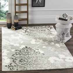 Safavieh Adirondack Collection Silver and Ivory Contemporary Chic Damask Square Area Rug (8' Square)