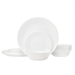 Corelle Livingware 18-Piece Glass Dinnerware Set, Winter Frost White, Service for 6