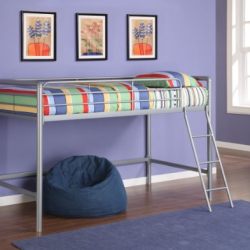 DHP Junior Loft Bed Frame With Ladder, Multifunctional Space-Saving Design, Silver