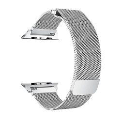 BRG for Apple Watch Band 38mm 42mm, Stainless Steel Mesh Milanese Loop with Adjustable Magnetic Closure Replacement iWatch Band for Apple Watch Series 3 2 1 (Silver, 42mm)