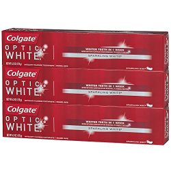 Colgate Optic White Whitening Toothpaste, Sparkling Mint - 6.3 ounce (3 Pack)