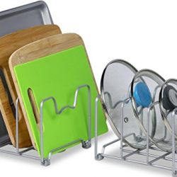 2 Pack - SimpleHouseware Kitchen Cabinet Pantry and Bakeware Organizer Rack Holder, Silver