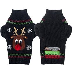 Kuoser Holiday Christmas Classic Cartoon Reindeer Dog Sweater Knitwear for Cold Weather Small Medium sized dog winter Coat Costume ( XS-XXL ),Reindeer XL