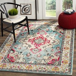 Safavieh Monaco Collection Vintage Bohemian Light Blue and Fuchsia Distressed Area Rug (5'1" x 7'7")