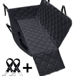 Dog Seat Covers, 600D Waterproof Pet Car Seat Covers with 2 Dog Seat Belts & Zipper & Pocket - Nonslip Back Seat Cover Dog Hammock Convertible Extra Side Flaps Best for Cars Trucks Suvs