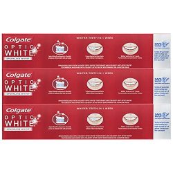 Colgate Optic White Whitening Toothpaste, Sparkling Mint - 6.3 ounce (3 Pack)