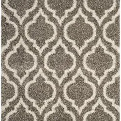 Safavieh Hudson Shag Collection Grey and Ivory Moroccan Geometric Area Rug (5'1" x 7'6")
