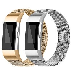 For Fitbit Charge 2 Bands, Charge 2 Milanese Loop Stainless Steel Metal Bracelet with Unique Magnet Clasp Replacement Bands for Fitbit Charge 2 Black Silver Small