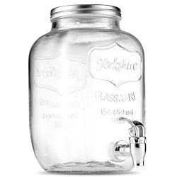 FineDine Glass Beverage Dispenser Mason Jar with Leak Proof Spigot, 1 Gallon