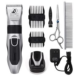 Dog Grooming Clippers - Cordless Quiet Pet Hair Clippers Trimmer Rechargeable with Stainless Steel Blades Dog Comb Shears Best Professional Hair Clipper Set for Dogs Cats Pets Long Short Hair ¡­