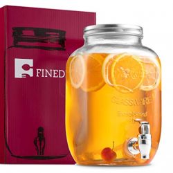 FineDine Glass Beverage Dispenser Mason Jar with Leak Proof Spigot, 1 Gallon