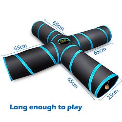Creaker 4 Way Cat Tunnel, Collapsible Pet Play Tunnel Tube Toy with a Bell Toy & a Soft Ball Toy for Cat, Puppy, Kitty, Kitten, Rabbit