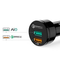 AUKEY Car Charger with 31.5W Output, Quick Charge 3.0 & 5V/2.4A Ports for Samsung Galaxy Note8 / S9, iPhone X / 8 / Plus and More | Qualcomm Certified