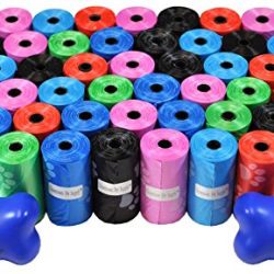 Downtown Pet Supply Dog Pet Waste Poop Bags with Two Free Leash Clips and Dispensers, 1000 Bags, Rainbow with Paw Prints