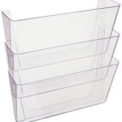 Deflecto DocuPocket, Wall File Organizer, Stackable, Letter Size, Clear, Set of 3, 13"W x 7"H x 4"D