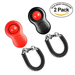 Creaker Pet Cat Dog Training Clicker - [2018 UPGRADE VERSION] Pet Training Clicker with Wrist Strap and Elastic Ring (2 Pack)