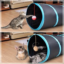 Creaker 4 Way Cat Tunnel, Collapsible Pet Play Tunnel Tube Toy with a Bell Toy & a Soft Ball Toy for Cat, Puppy, Kitty, Kitten, Rabbit