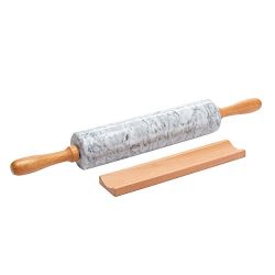 Miko 100% Marble Stone Rolling Pin, 18 inch With Smooth Wooden Handles For Easy Grip