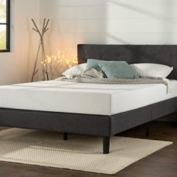 Zinus Upholstered Diamond Stitched Platform Bed with Wooden Slat Support, Queen