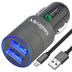 Meagoes Fast Micro USB Car Charger Adapter(30W/6A), Quick Charge 3.0 Enabled, for Motorola Droid Turbo/Moto G Turbo Edition/Moto X Force/Pure/Style, LG G4/V10, HTC One M9/M8, Nexus 6, and More - Gray