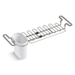 KOHLER Multi-Purpose Over-the-Sink Drying Rack, Caddy with Kitchen Towel Bar Holder, Soaking Cup. Expandable 14.6" to 17.6", Stainless Steel, White