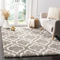 Safavieh Hudson Shag Collection Grey and Ivory Moroccan Geometric Area Rug (5'1" x 7'6")