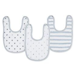 aden by aden + anais Snap Bib, 100% Cotton Muslin, Soft Absorbent 3 Layers, Adjustable, 9” X 13”, 3 Pack, Dove