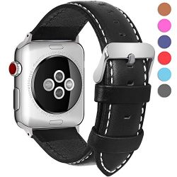 6 Colors for Apple Watch Bands 38mm, Fullmosa Bosin Show Calf Leather Replacement Band/Strap with Stainless Steel Clasp for Apple iWatch Series 1 2 3 Sport and Edition Versions 2015 2016 2017,Black