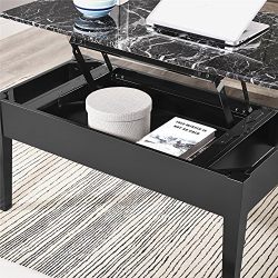 Dorel Living Faux Marble Lift Top Storage Coffee Table, Black