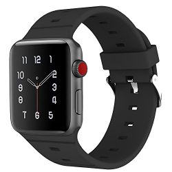 Marge Plus Apple Watch Band 42mm, Silicone Sport iWatch band With Secure Metal Clasp Buckle For Apple Watch Series 3 Series 2 Series 1 Nike+ Sport and Edition -Black