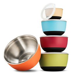 FineDine Multicolor Premium Grade Stainless Steel Mixing Bowl Set With Vacuum Seal lids 5 Piece