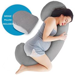 Full Body Jersey Maternity Pillow Baby Nursing Cushion and Maternity Pillow for Pregnant Women Belly and Back Support Cushion Made of Jersey Pillow Cover Wedge Pillow Included