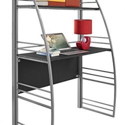 DHP Studio Loft Bunk Bed Over Desk and Bookcase with Metal Frame, Twin, Gray