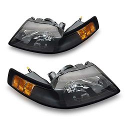 Headlamp for 99-04 Ford Mustang Replacement Headlight Assembly kit ,[Hight Clarity & Hight Brightness] Black Housing Clear Lens Driving Light ,2 Year Warranty (99-04 Ford Mustang) Pair