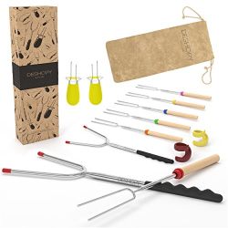 Marshmallow Roasting Sticks-Smores Sticks-Stainless Steel Roasting Sticks-Bonfire Sticks-Campfire Accessories-Сampfire Extendable Forks-Smores Kit-Marshmallow Set-Marshmallow Roaster- Great Gift