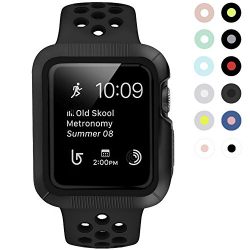 BRG for Apple Watch Band with Case, Shock-proof and Shatter-resistant Protective Case with Silicone Sport iWatch Band for Apple Watch Series 3/2/1 Nike+ Sport Edition 42mm M/L, Anthracite/Black